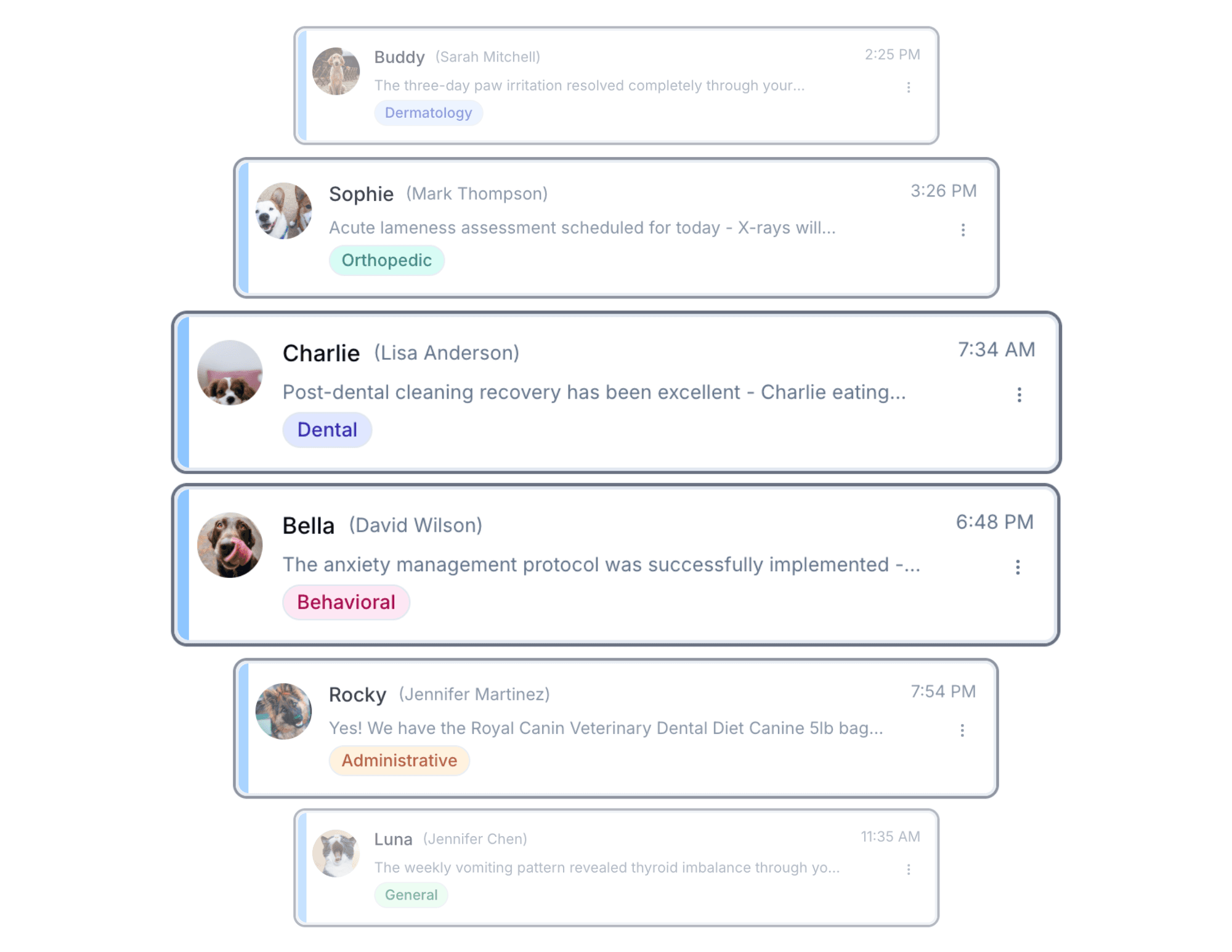 Miilo platform interface showing veterinary messaging and inquiry management